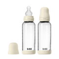 Baby Glass Bottle Set 240ml 2 Pack Silicone - Ivory - BIBS