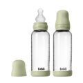 Baby Glass Bottle Set 240ml 2 Pack Silicone - Sage - BIBS
